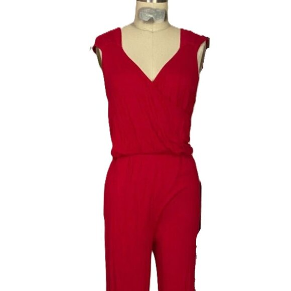 ROLLA COASTER Red Keyhole Open-Back stretch Cocktail JUMPSUIT Romper *SMALL* - Picture 2 of 7
